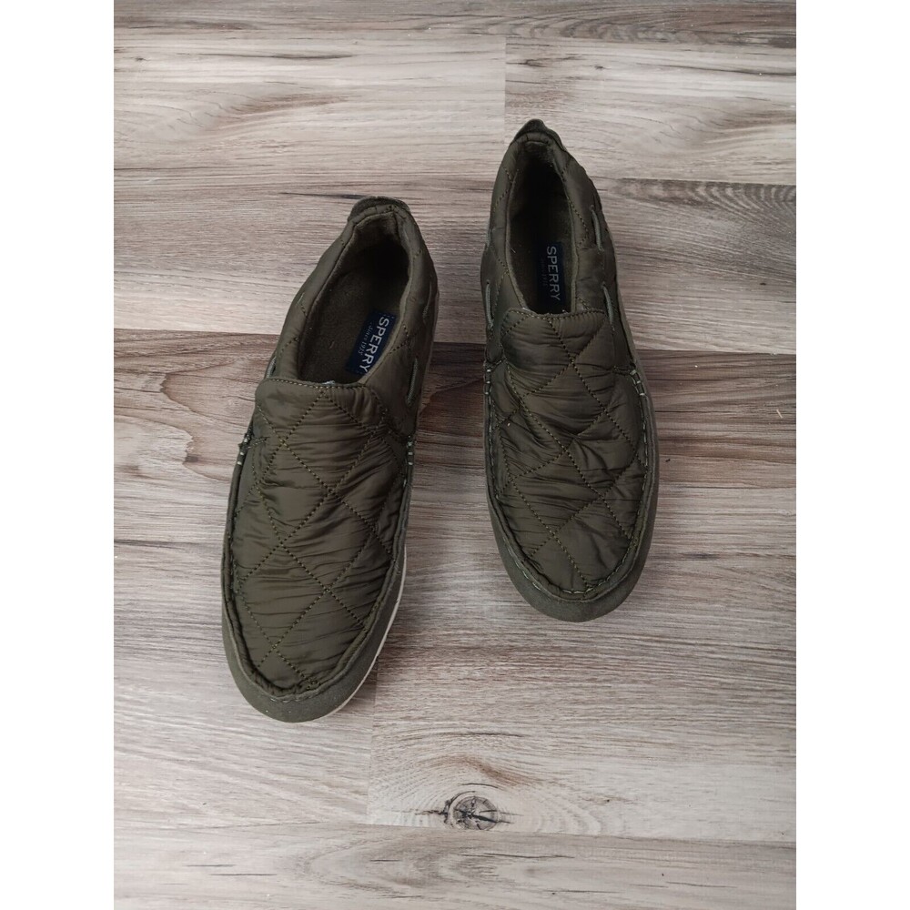 Sperry Top Sider Boat Shoes Men’s 10 Quilted Nylon Slip On Olive Green